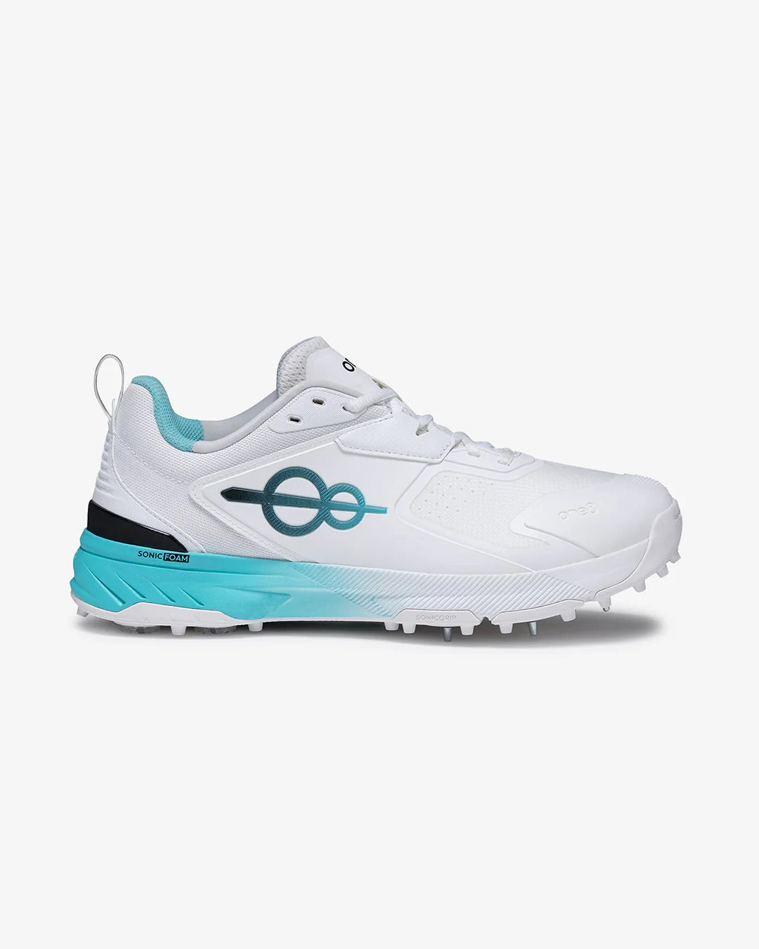 Woxxel Men's Premium White & Aqua Cricket Shoes with Metal Spikes | Lightweight Professional Sports Shoes | High-Grip Performance Footwear