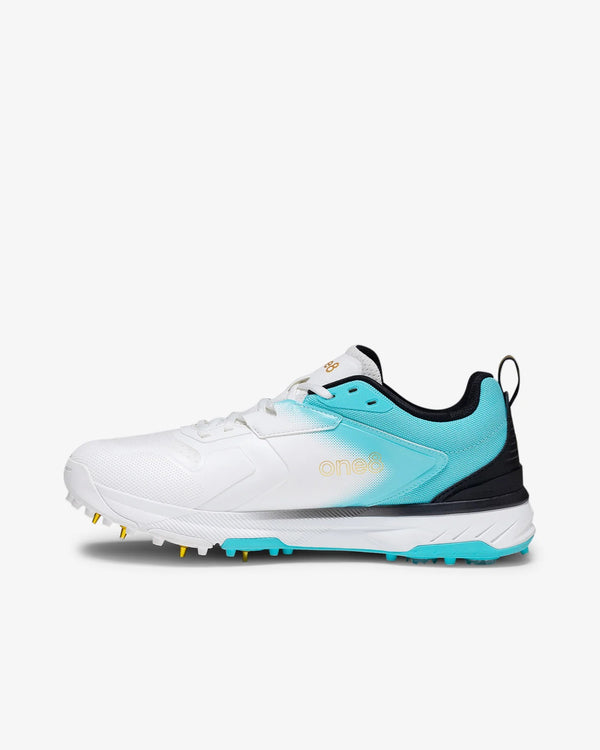 Woxxel Men's Premium White & Aqua Cricket Shoes with Metal Spikes | Lightweight Professional Sports Shoes | High-Grip Performance Footwear