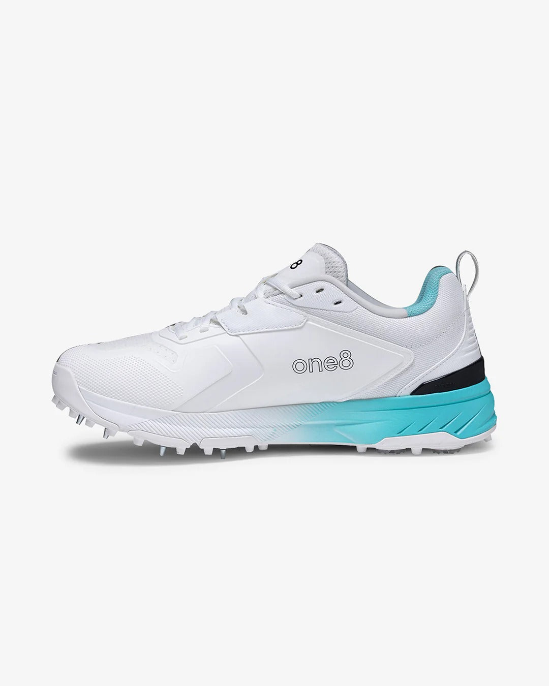 Woxxel Men's Premium White & Aqua Cricket Shoes with Metal Spikes | Lightweight Professional Sports Shoes | High-Grip Performance Footwear