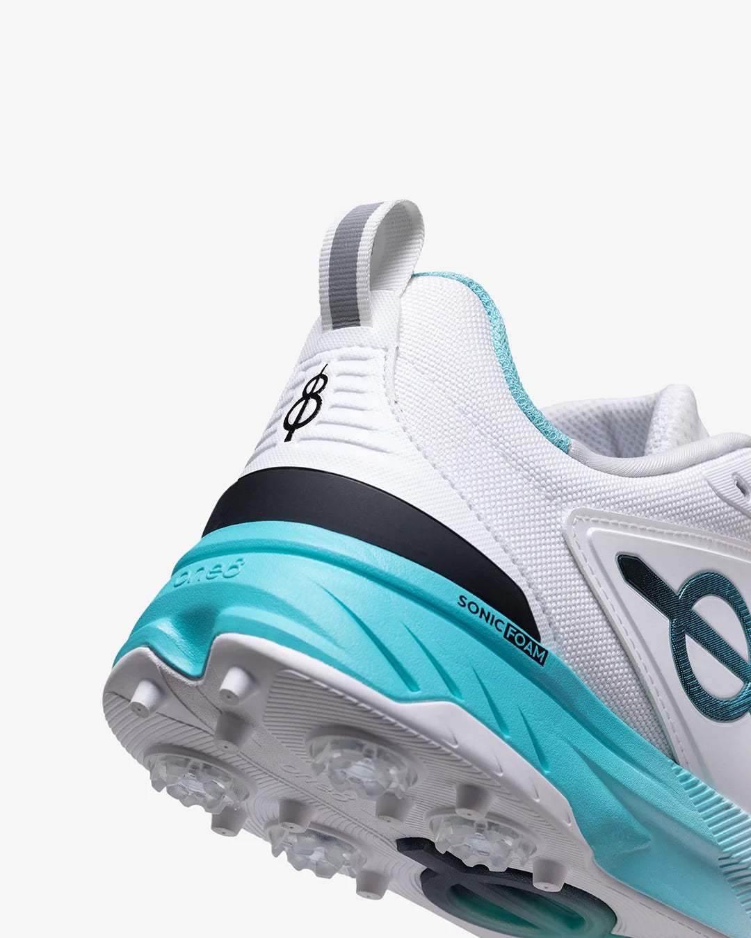 Woxxel Men's Premium White & Aqua Cricket Shoes with Metal Spikes | Lightweight Professional Sports Shoes | High-Grip Performance Footwear